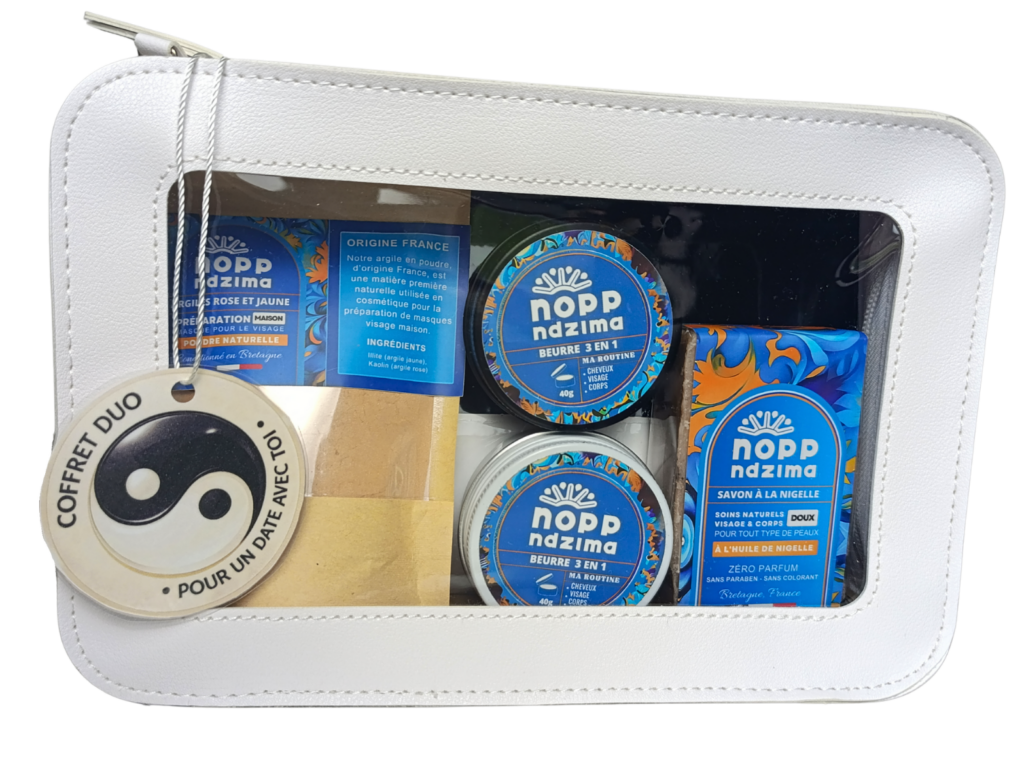 Coffret Duo Nopp Ndzima en fond transparent pour visualiser facilement tout ce qu’il contient